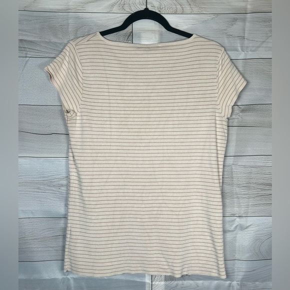 Alex Marie Square Neckline, Cream/Stripe, Ribbed Sweater. Size Large. - Picture 3 of 8